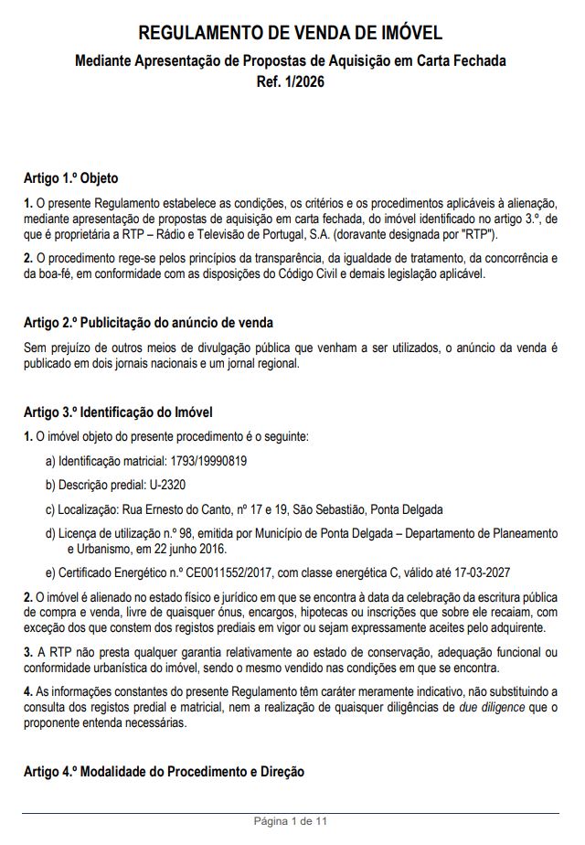 Consulte o regulamento de venda de imóvel