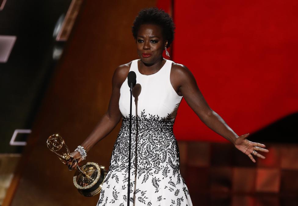 Viola Davis accepts the award for Outstanding Lead Actress In A Drama Series for her role in ABC's "How To Get Away With Murder". REUTERS/Lucy Nicholson