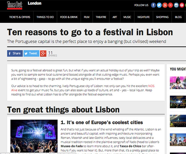 Imagem de Time Out London escolhe NOS Alive e Lisboa como destino perfeito